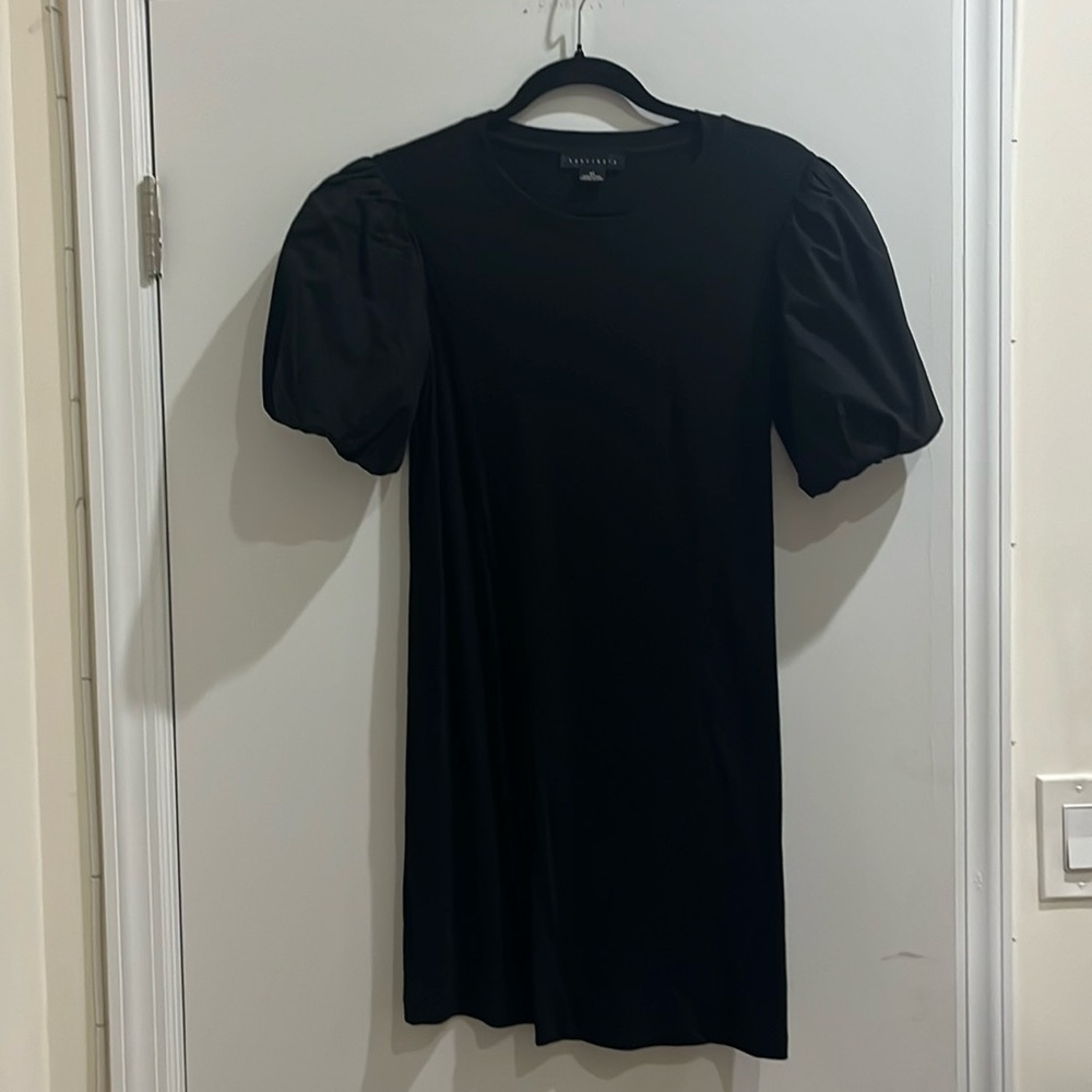 Puffer sleeve black mini dress